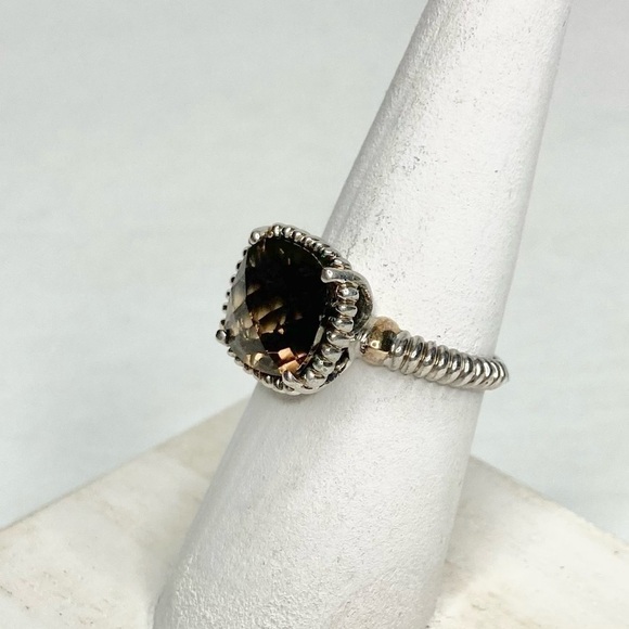 14K EMA Signed Smoky Topaz Quartz & Sterling Ring Size 7 LIKE NEW - Picture 9 of 16